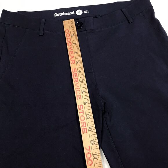 BETABRAND Classic Straight Yoga Dress Pant Women M Navy Stretch Denim Faux Zip - Picture 10 of 16